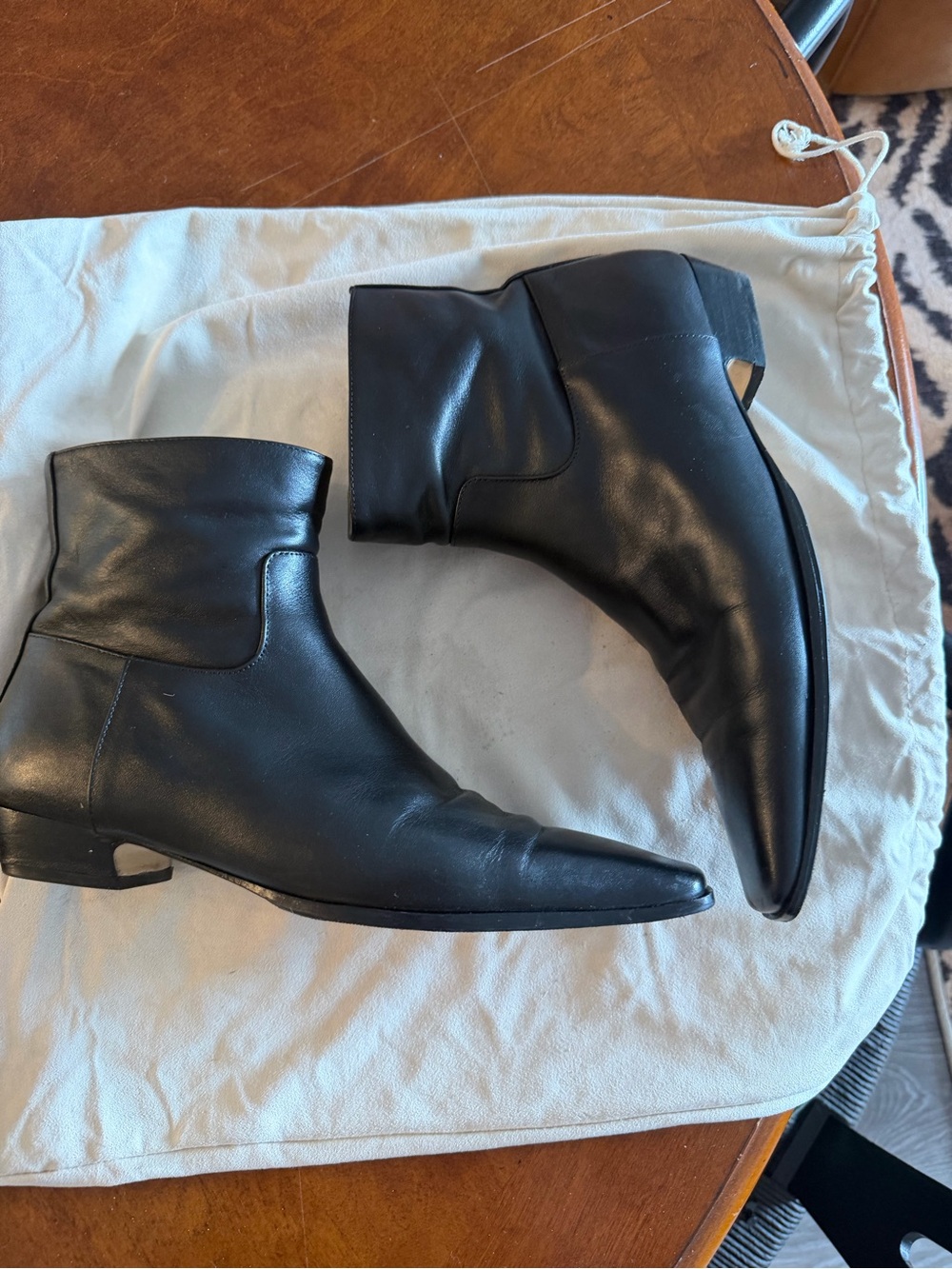 KHAITE Marfa Black Leather Ankle Boots with Square Toe - Picture 2 of 5